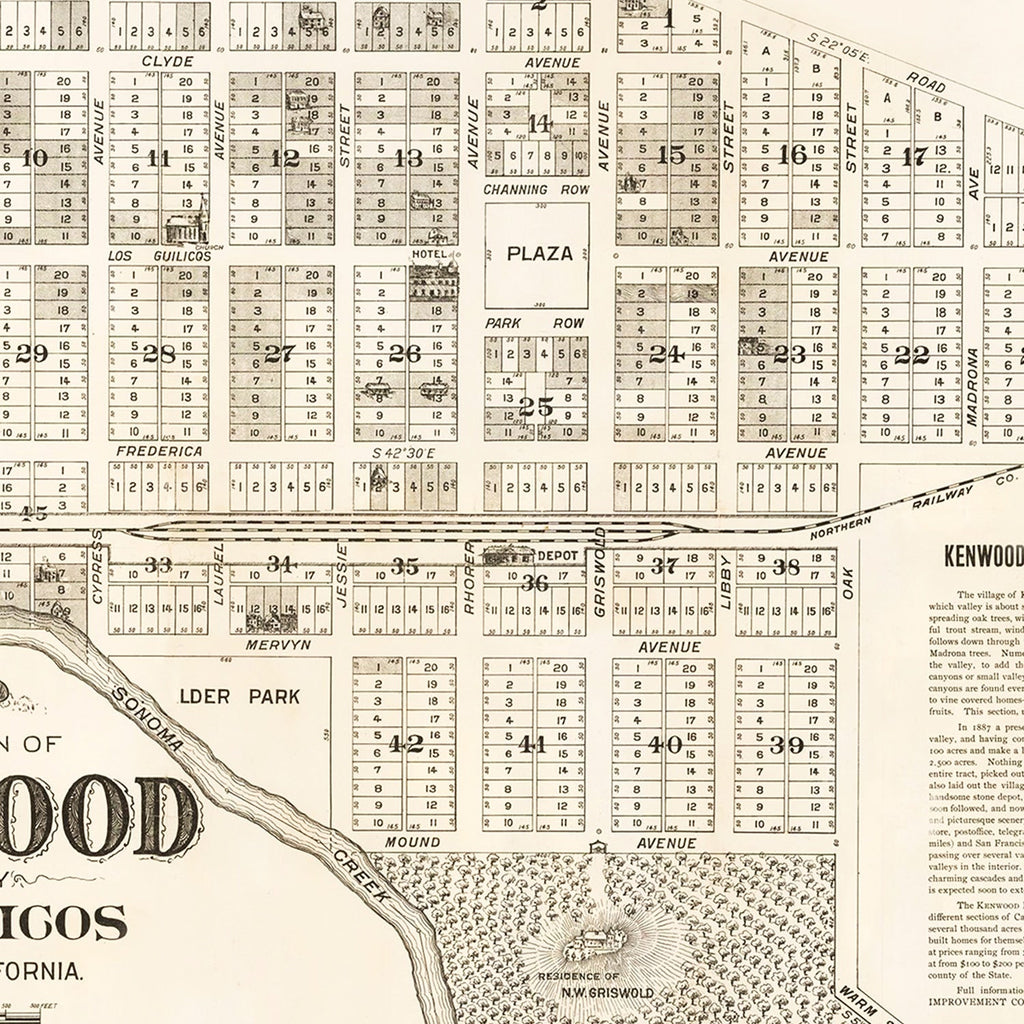 Vintage Map of Kenwood, California 1887