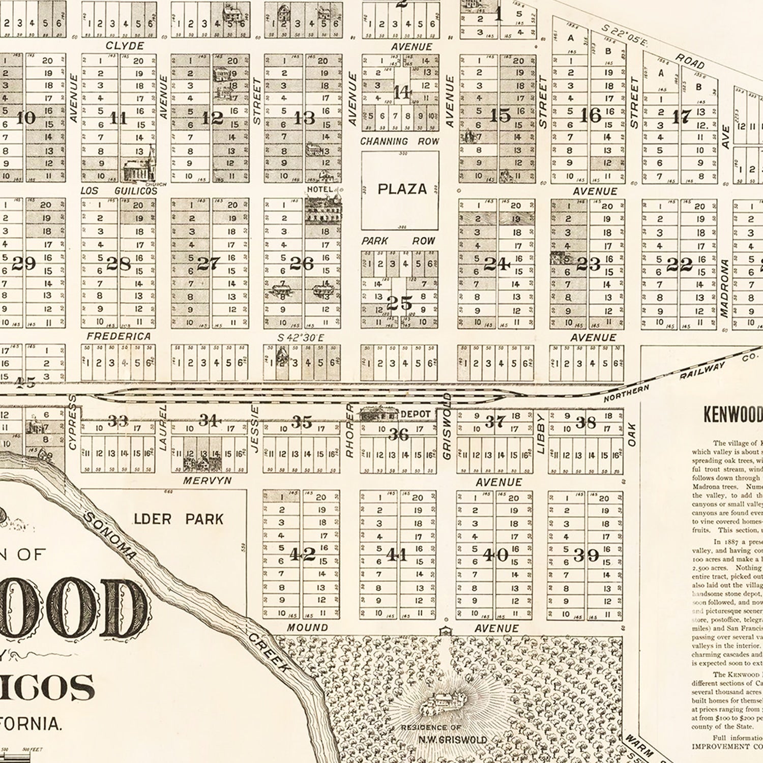 Vintage Map of Kenwood, California 1887