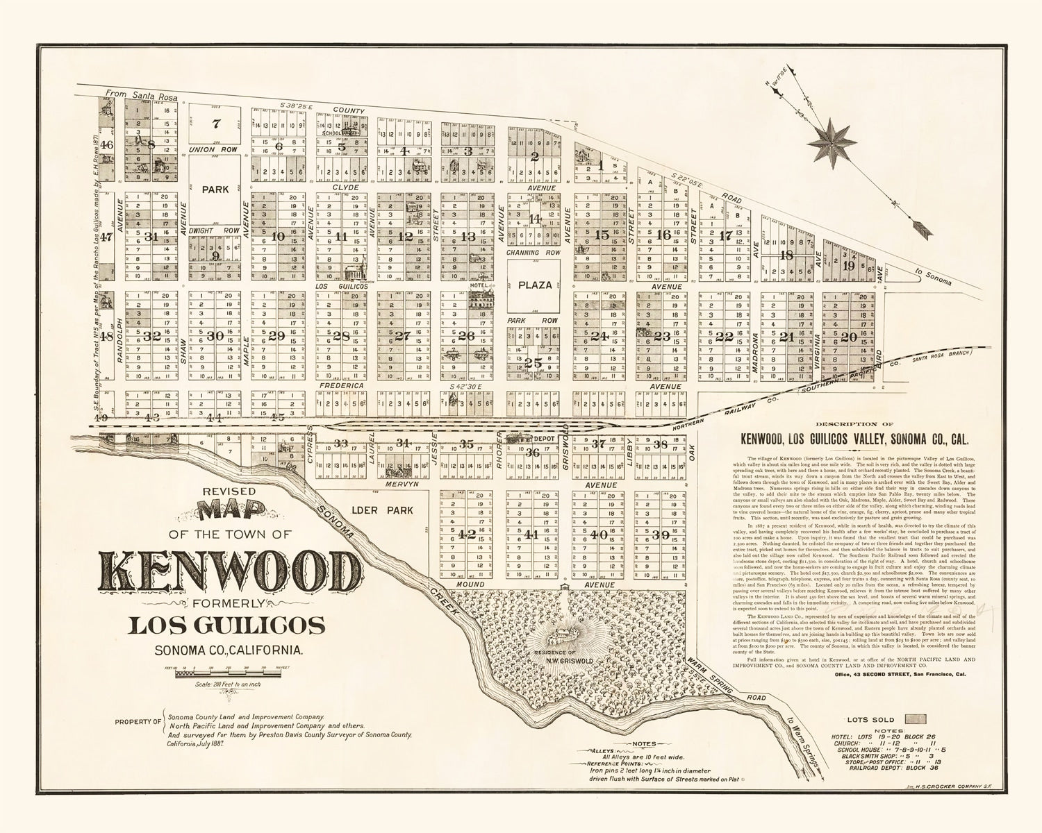 Vintage Map of Kenwood, California 1887