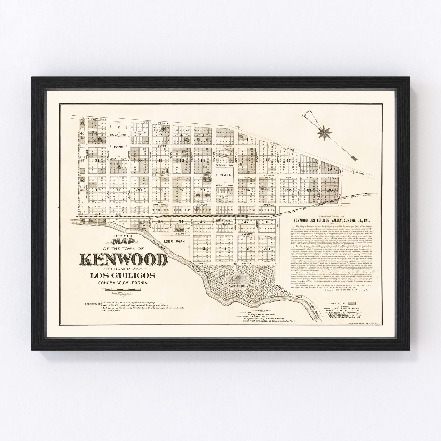 Vintage Map of Kenwood, California 1887
