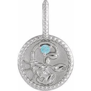 14K White Gold Natural Blue Zircon & .0025 CTW Natural Diamond Scorpio Charm/Pendant