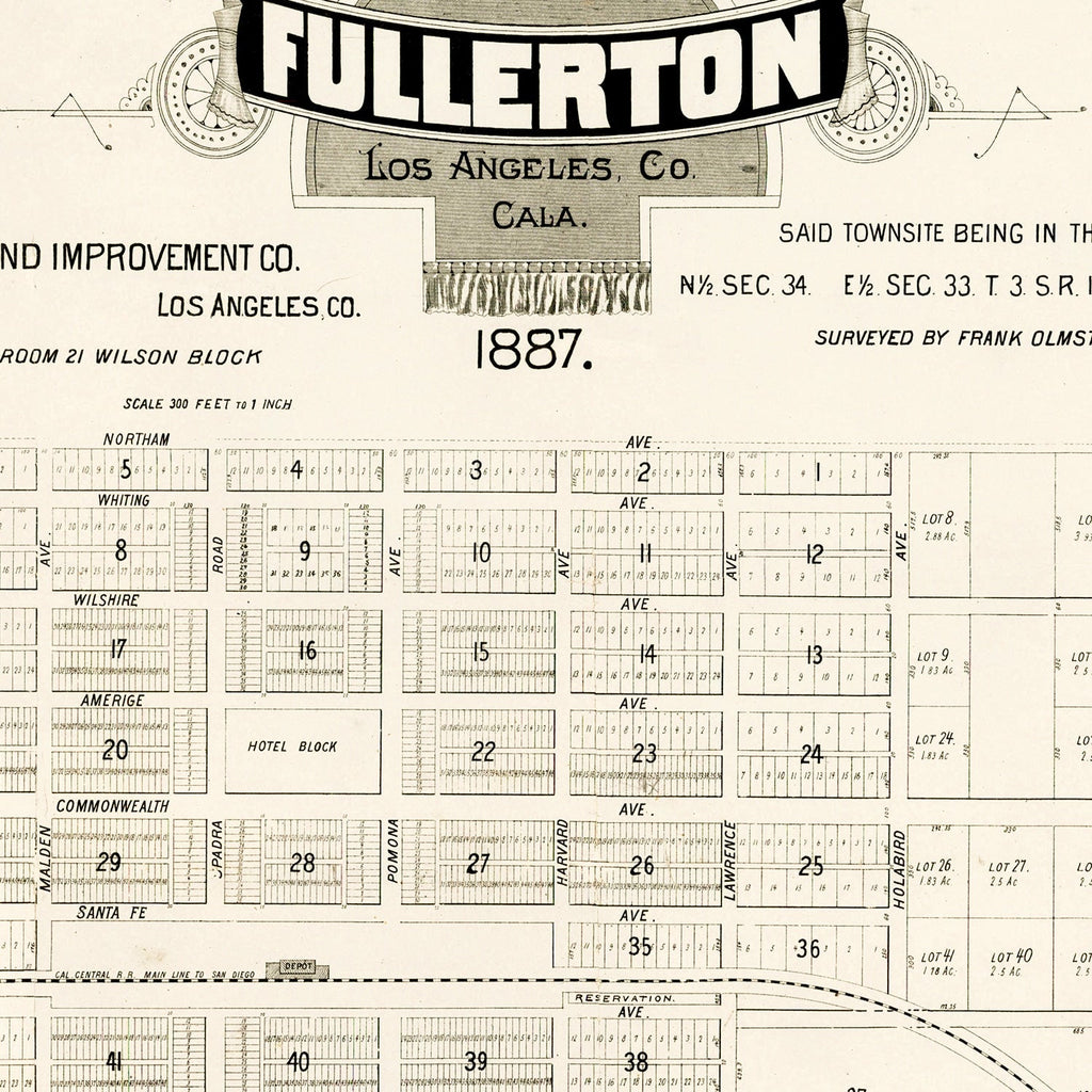 Vintage Map of Fullerton, California 1887