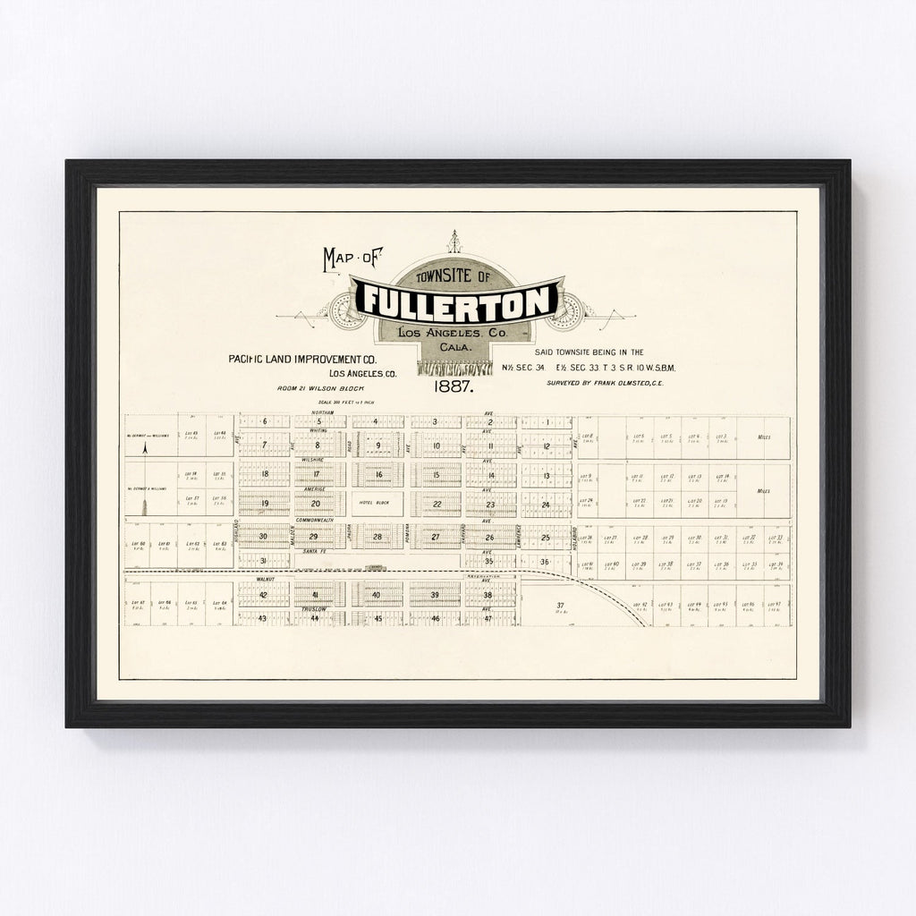 Vintage Map of Fullerton, California 1887