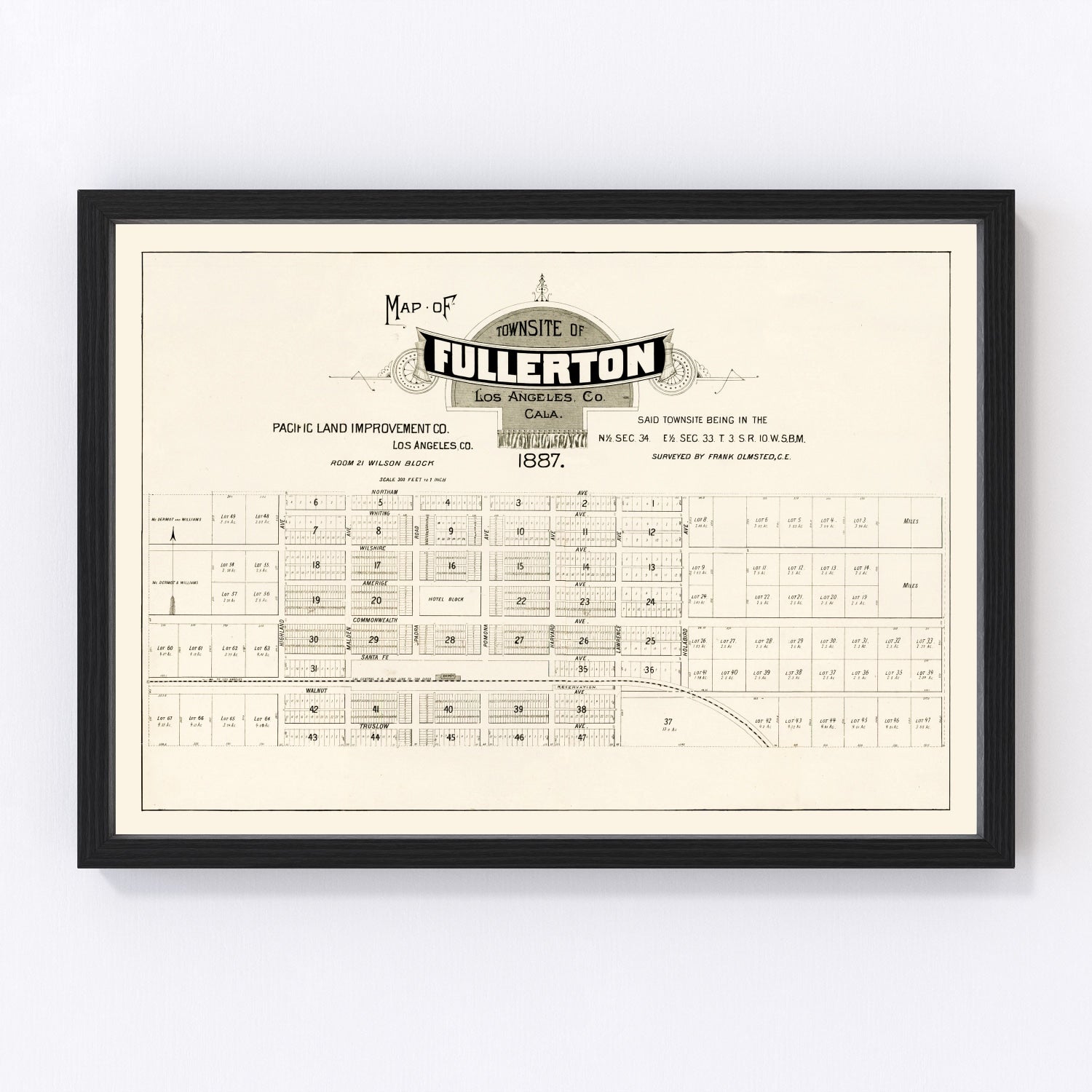 Vintage Map of Fullerton, California 1887