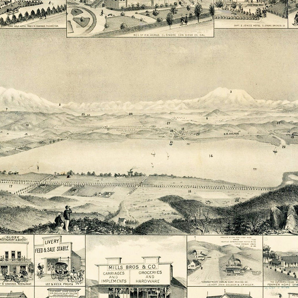 Vintage Map of Elsinore, California 1887