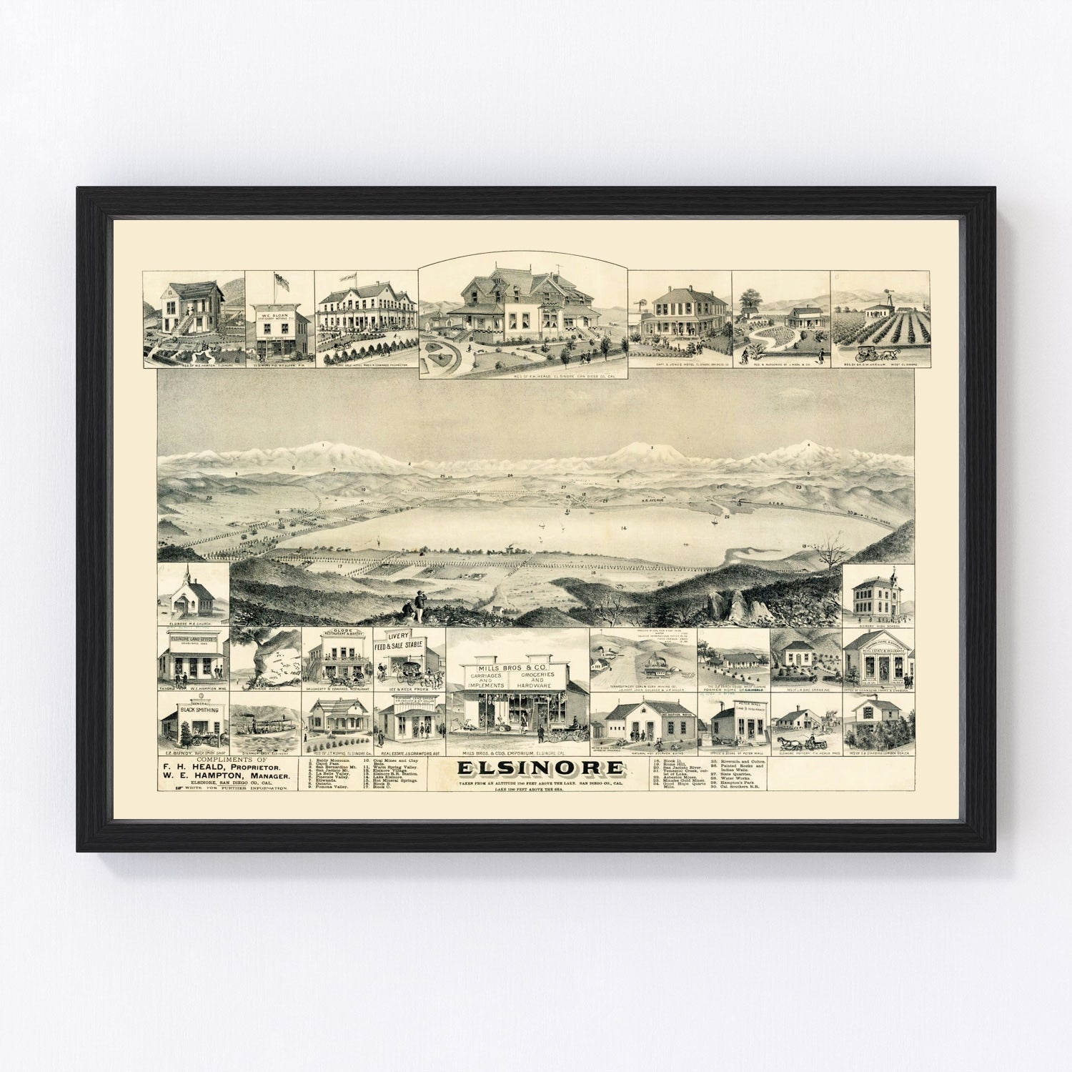 Vintage Map of Elsinore, California 1887