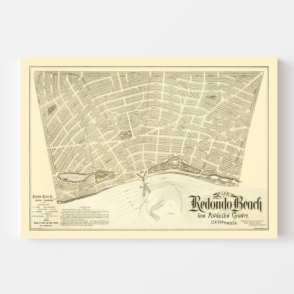 Vintage Map of Redondo Beach, California 1888