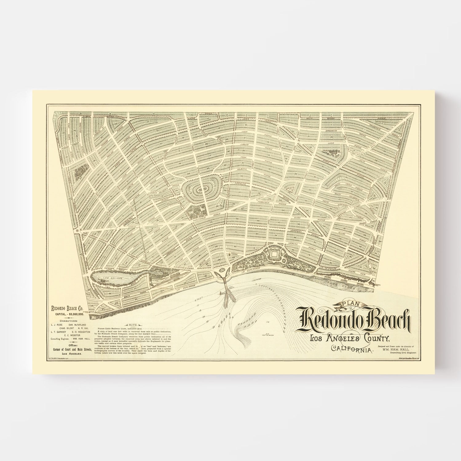 Vintage Map of Redondo Beach, California 1888