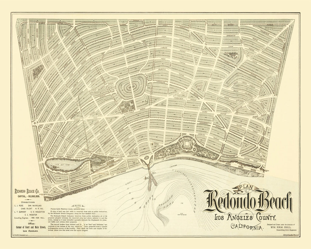 Vintage Map of Redondo Beach, California 1888
