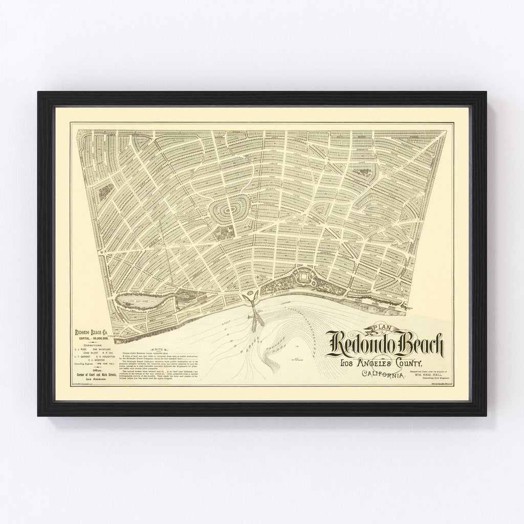 Vintage Map of Redondo Beach, California 1888