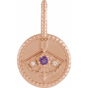 14K Rose Gold Natural Amethyst & .005 CTW Natural Diamond Sagittarius Charm/Pendant