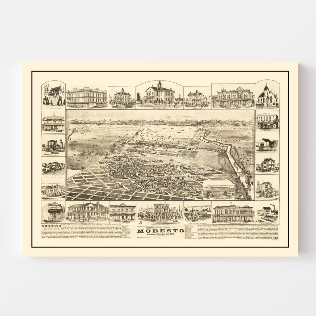 Vintage Map of Modesto, California 1888