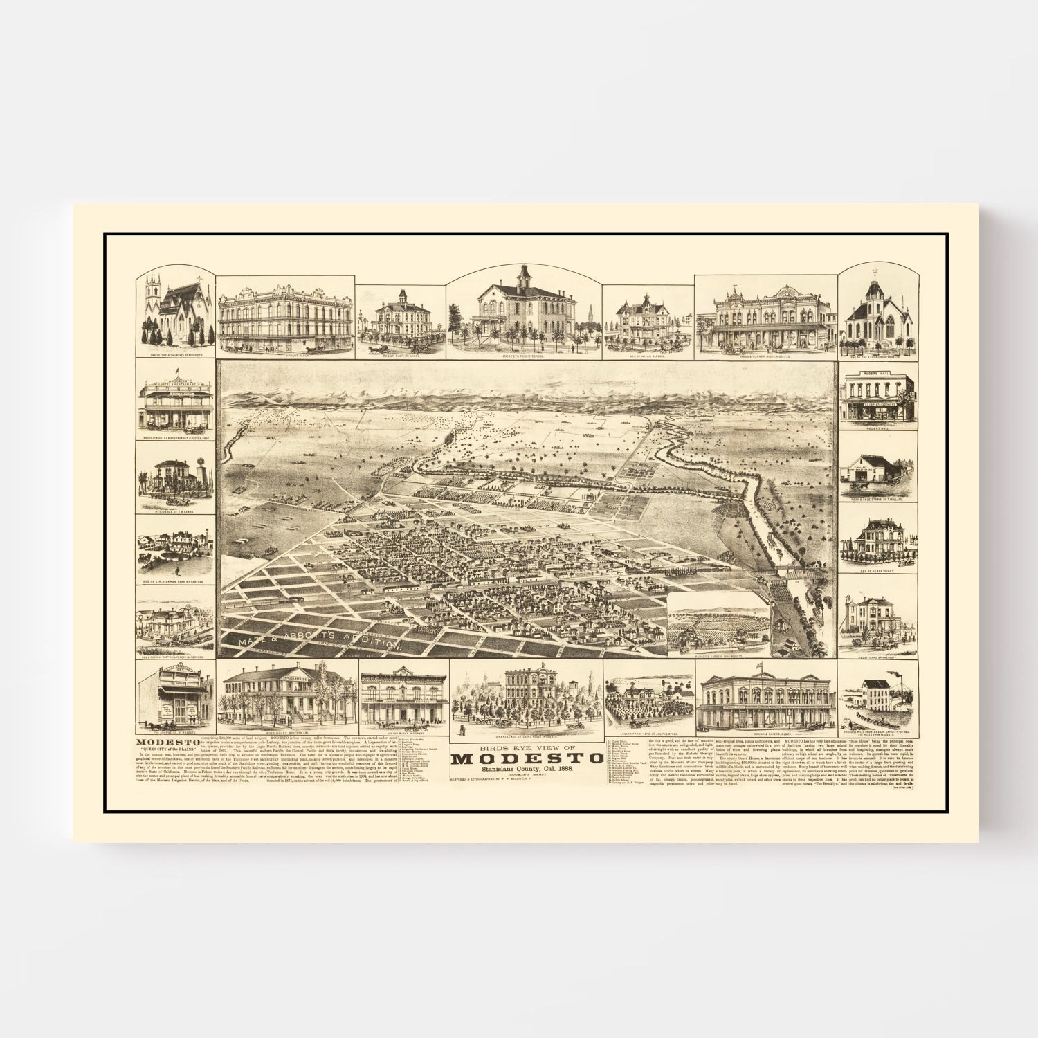 Vintage Map of Modesto, California 1888