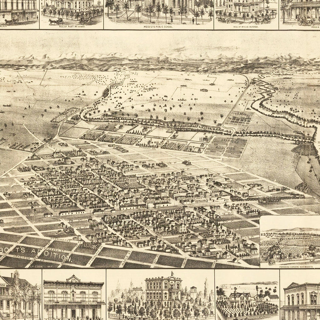 Vintage Map of Modesto, California 1888