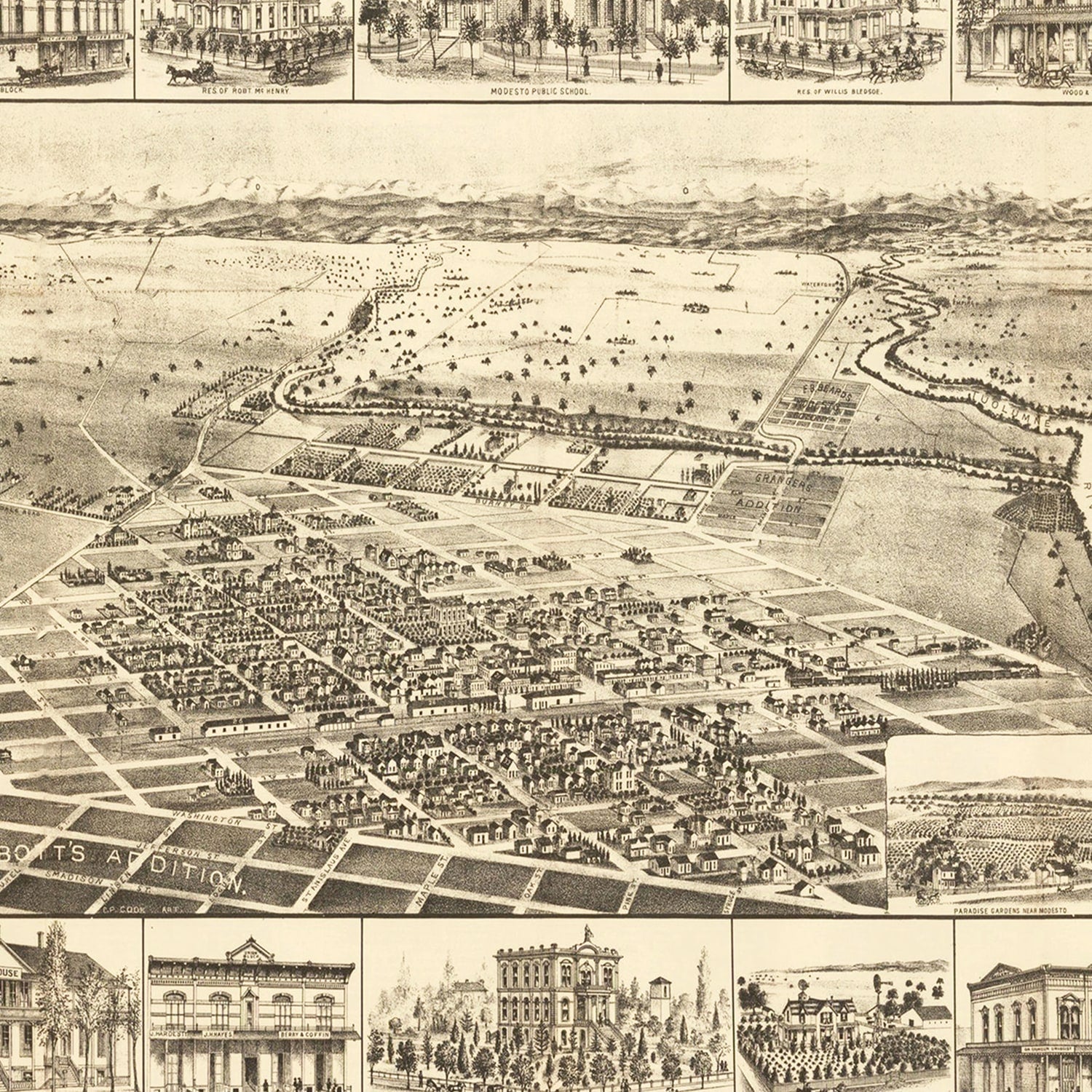 Vintage Map of Modesto, California 1888