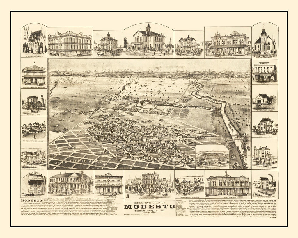Vintage Map of Modesto, California 1888