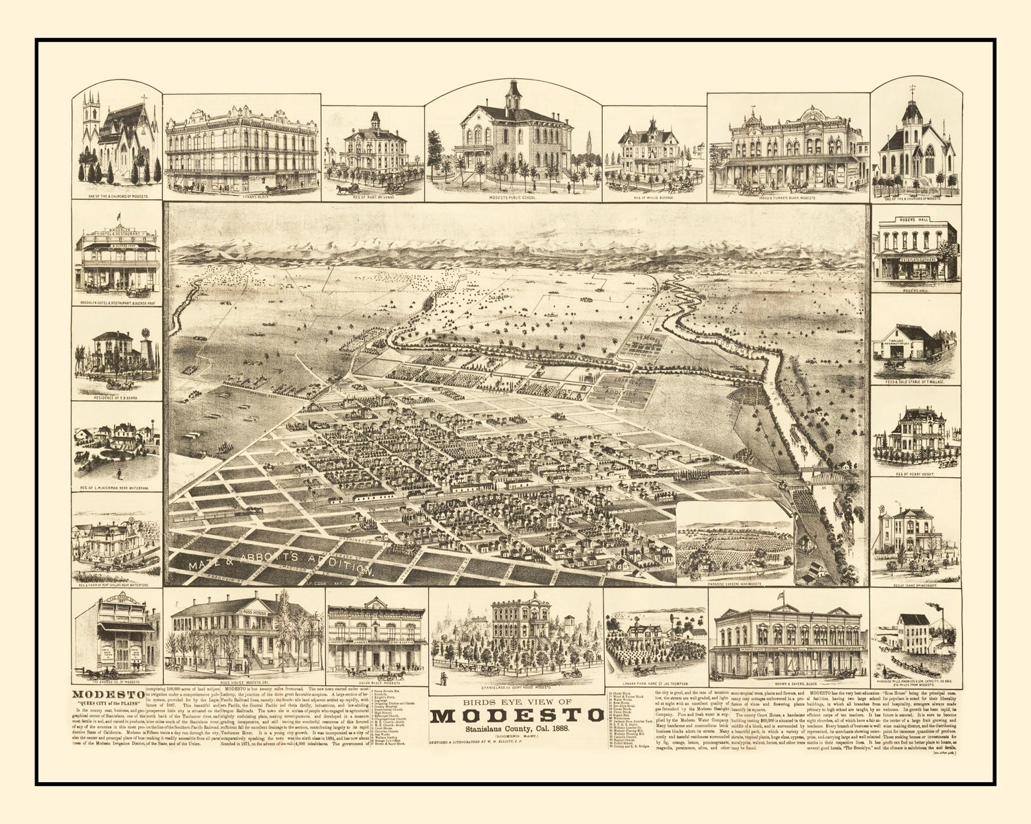 Vintage Map of Modesto, California 1888
