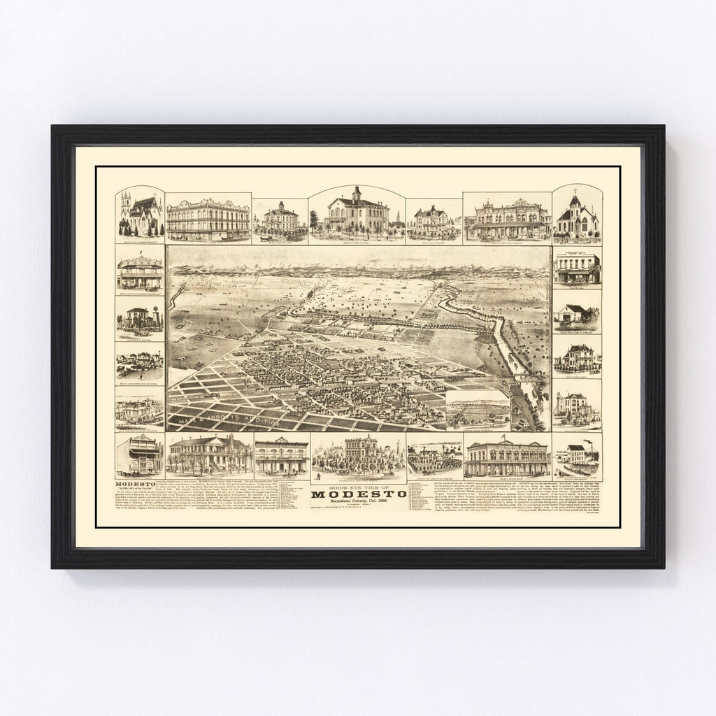 Vintage Map of Modesto, California 1888