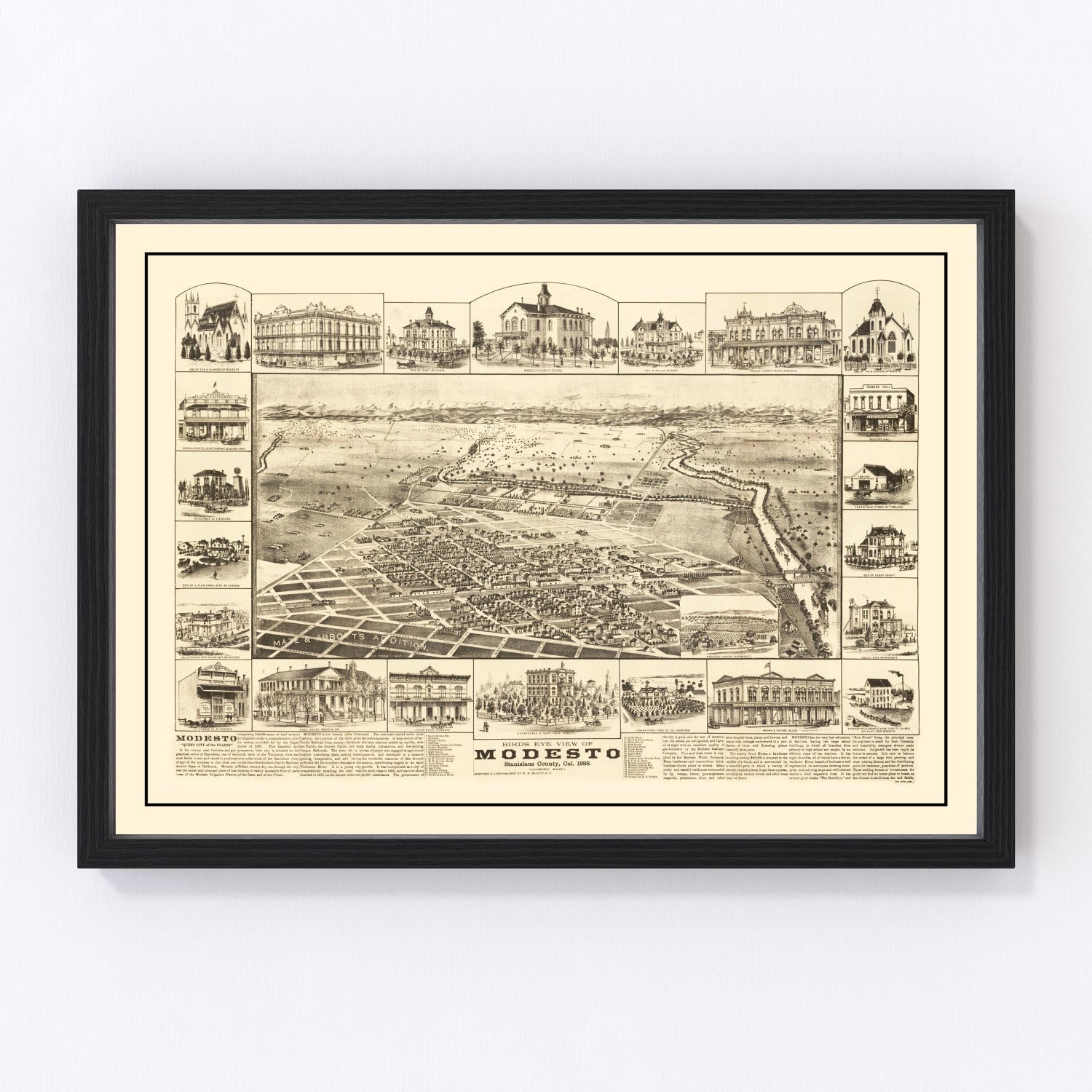 Vintage Map of Modesto, California 1888