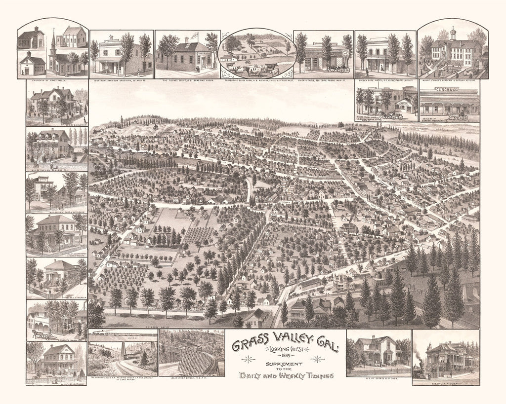 Vintage Map of Grass Valley, California 1889
