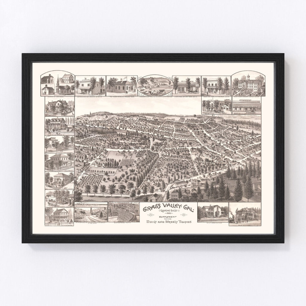 Vintage Map of Grass Valley, California 1889