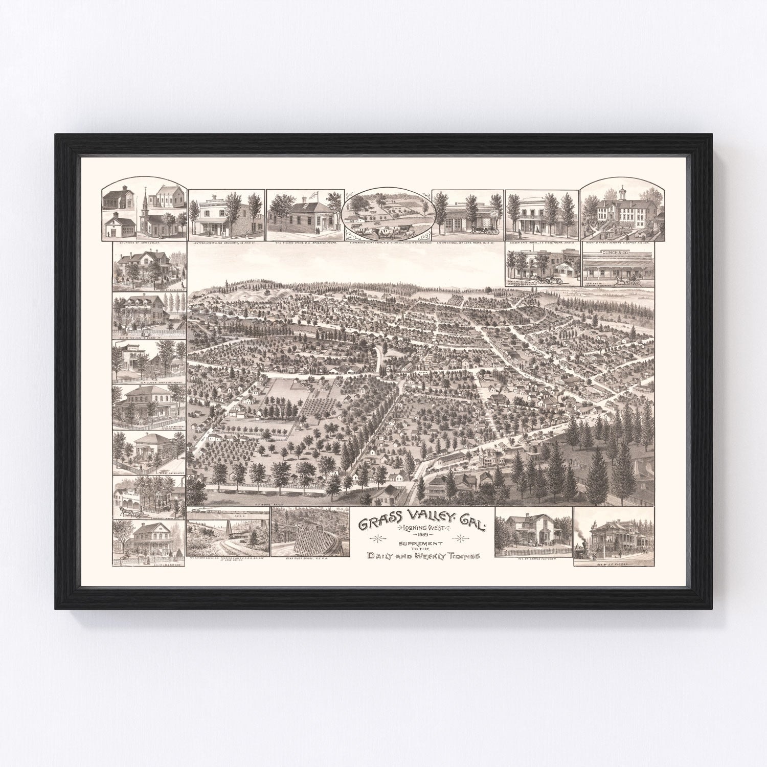 Vintage Map of Grass Valley, California 1889