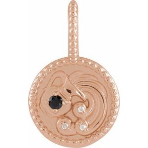 14K Rose Gold Natural Black Spinel & .075 CTW Natural Diamond Aquarius Charm/Pendant