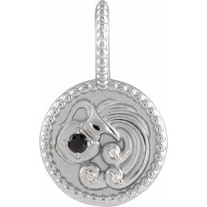 Platinum Natural Black Spinel & .075 CTW Natural Diamond Aquarius Charm/Pendant