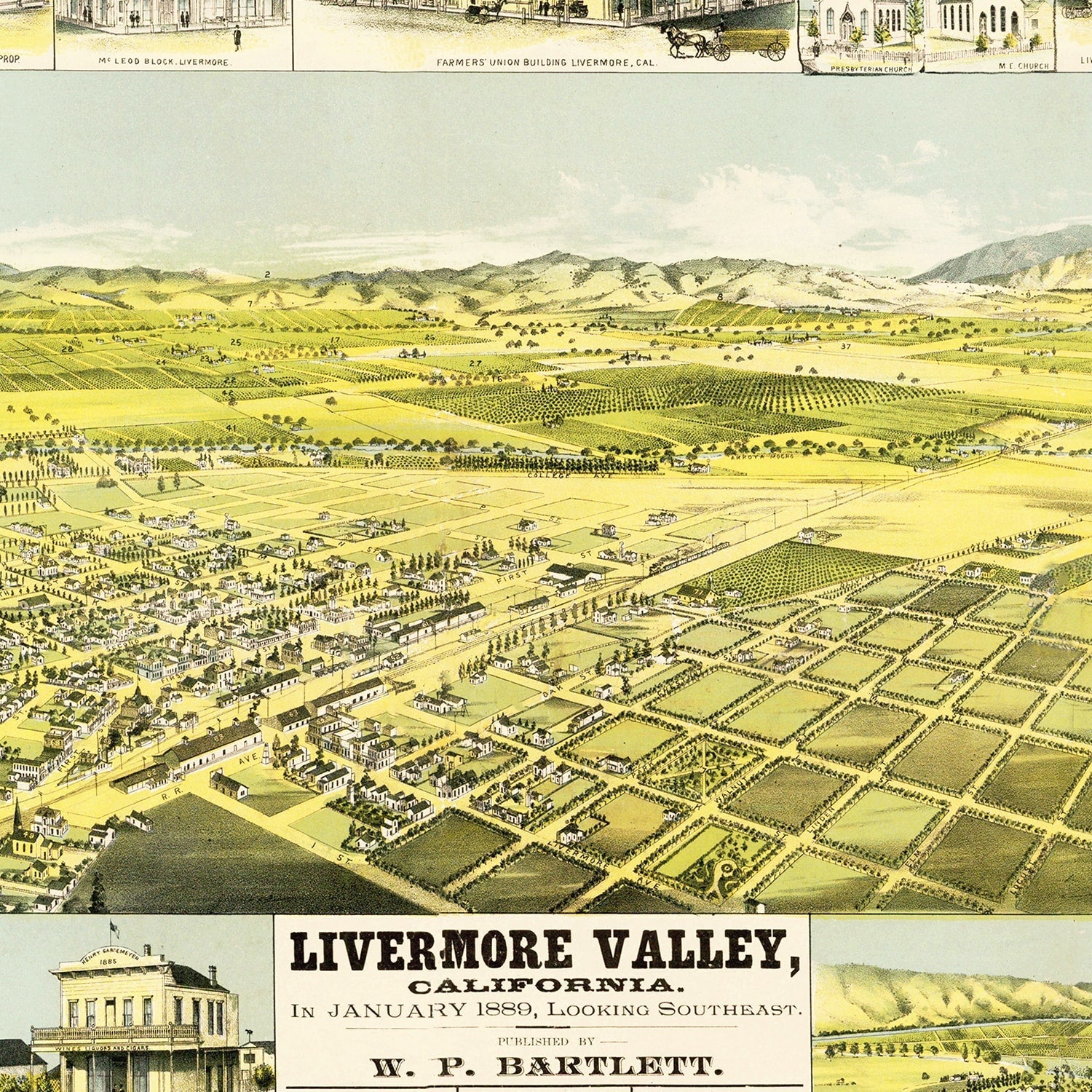 Vintage Map of Livermore, California 1889