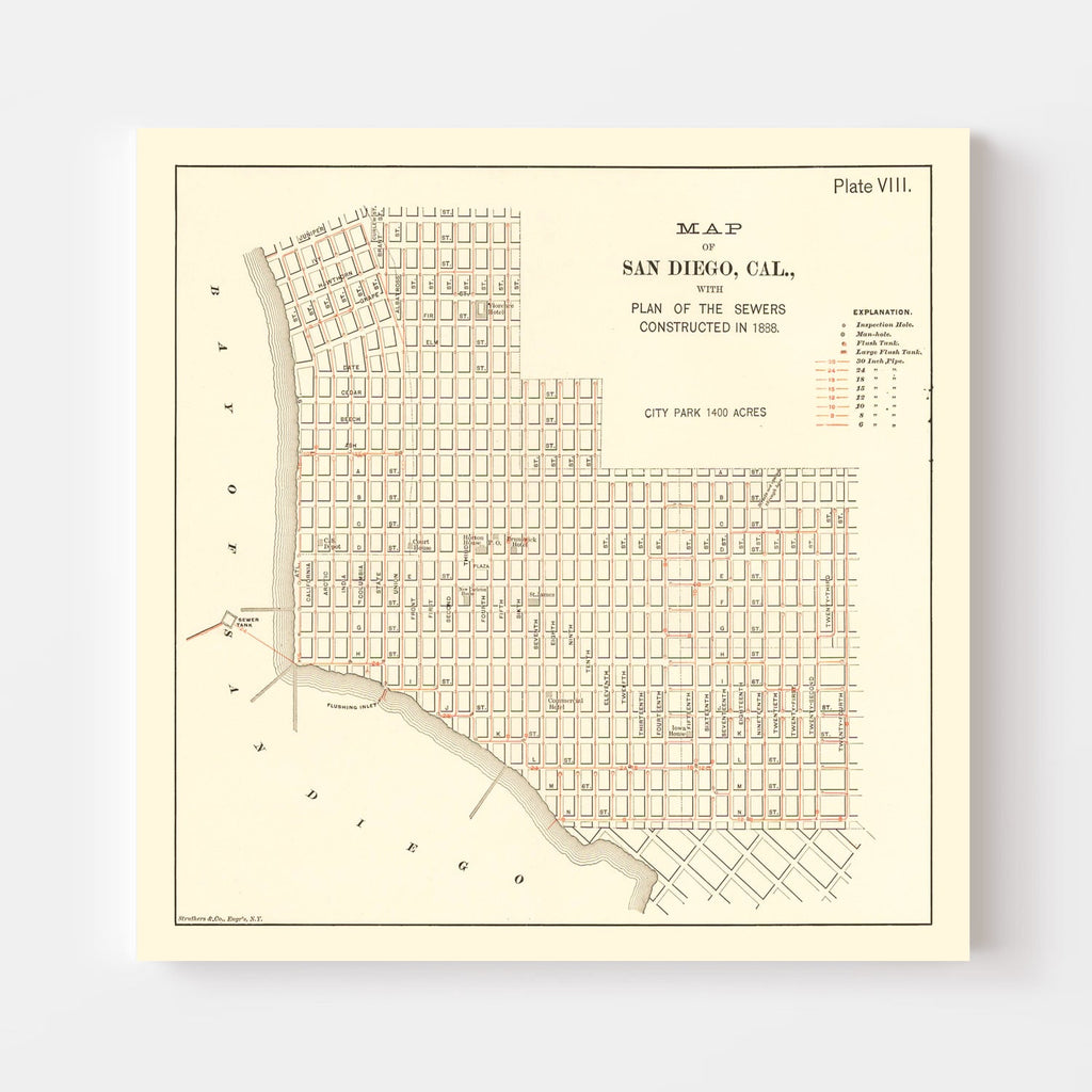 Vintage Map of San Diego, California 1891