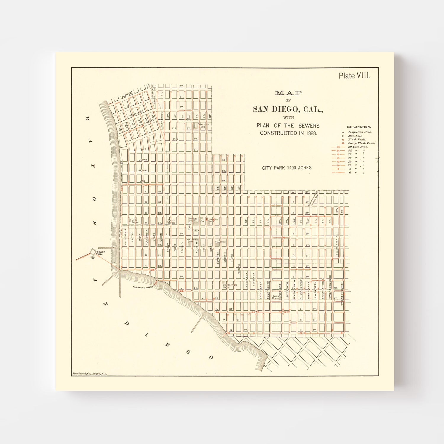 Vintage Map of San Diego, California 1891