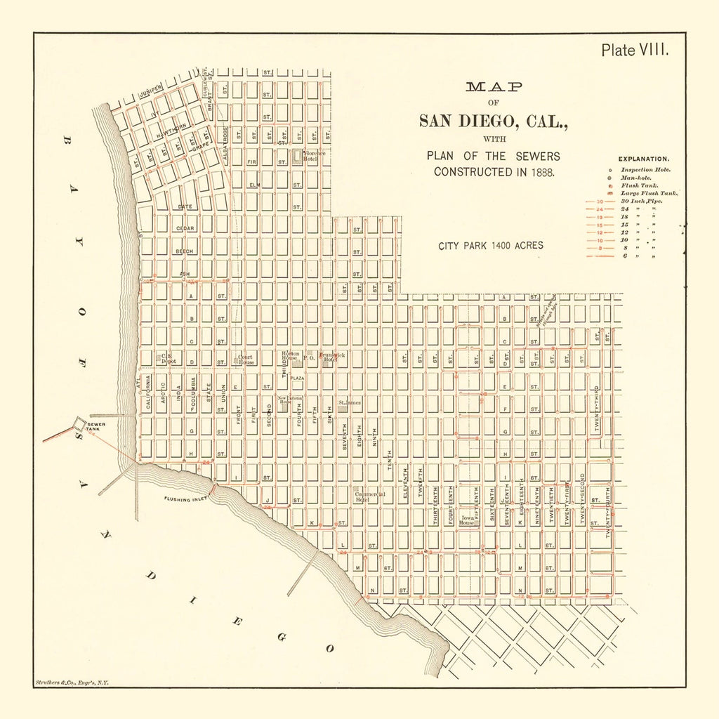 Vintage Map of San Diego, California 1891