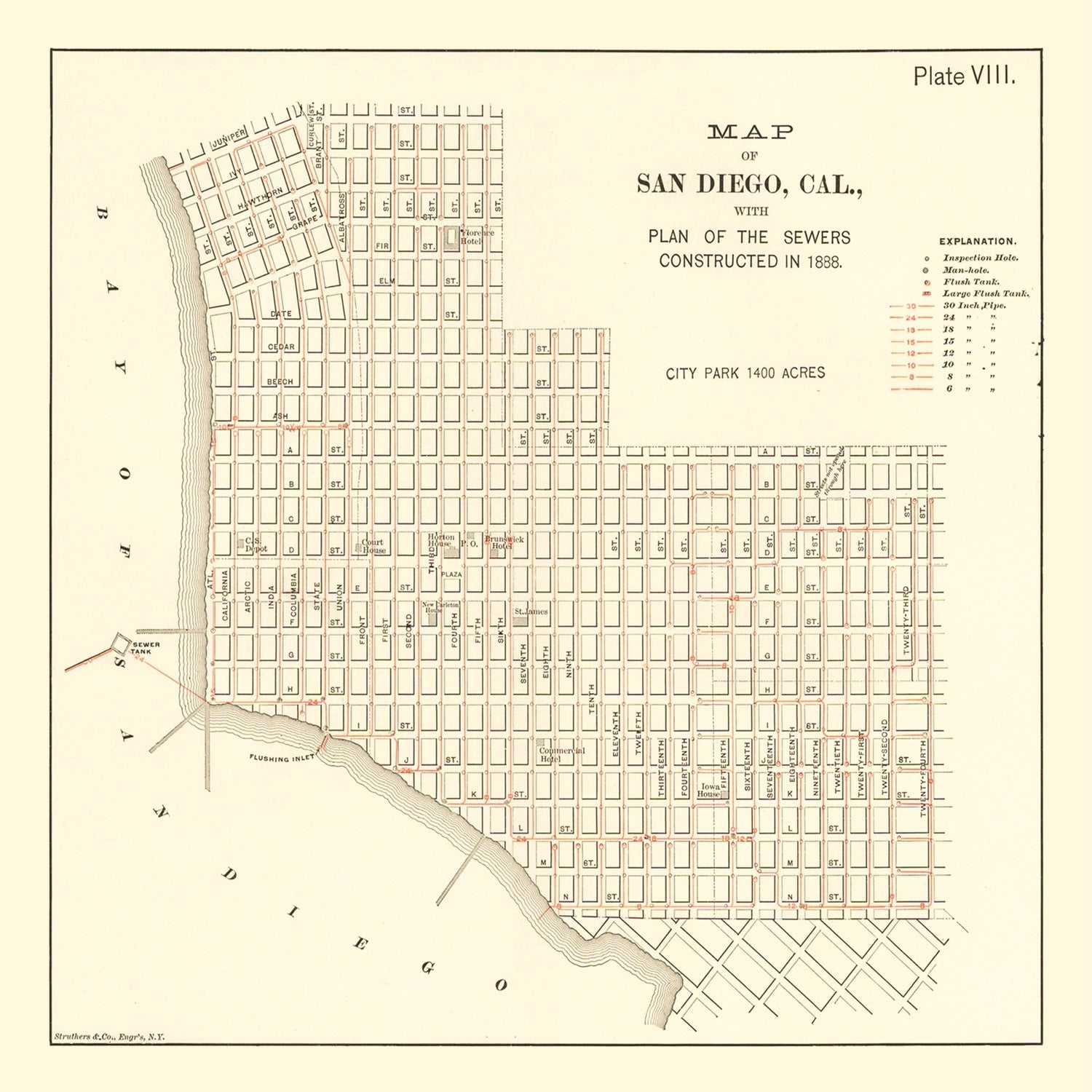 Vintage Map of San Diego, California 1891