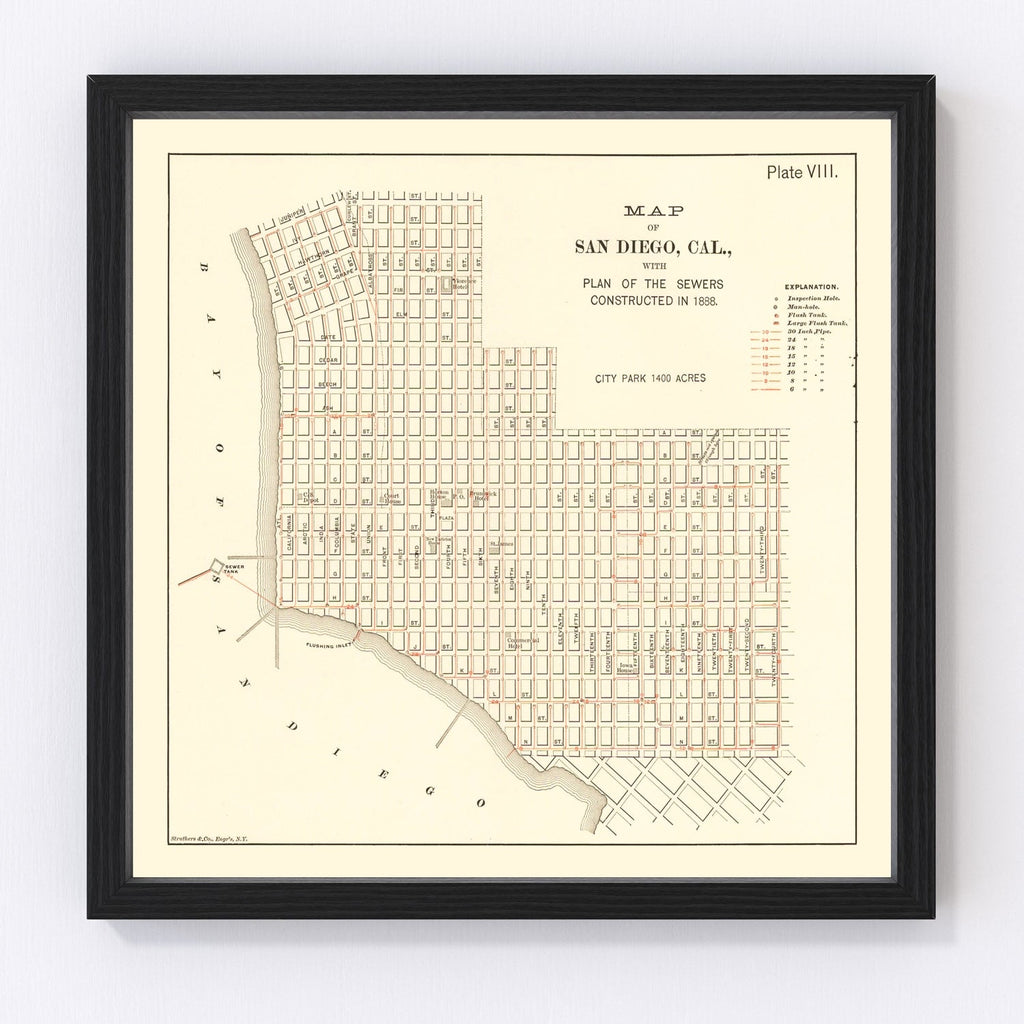 Vintage Map of San Diego, California 1891