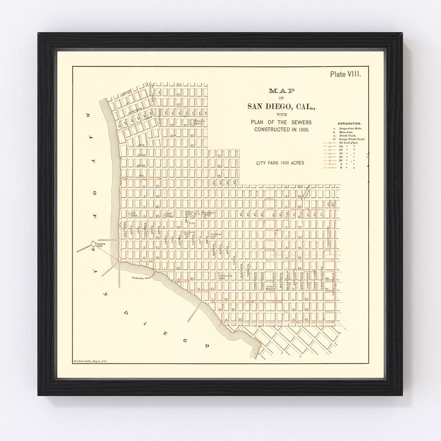 Vintage Map of San Diego, California 1891