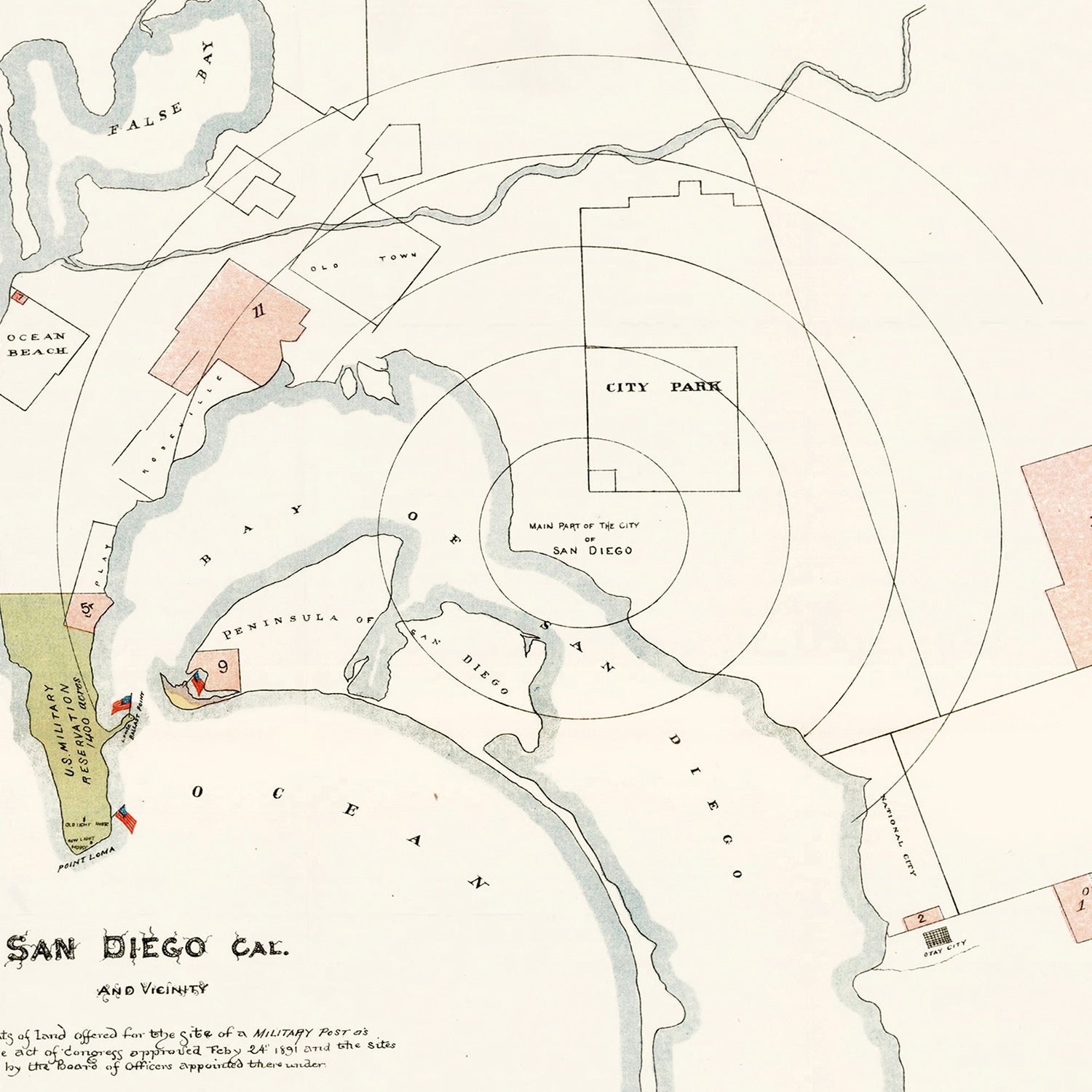 Vintage Map of San Diego, California 1891