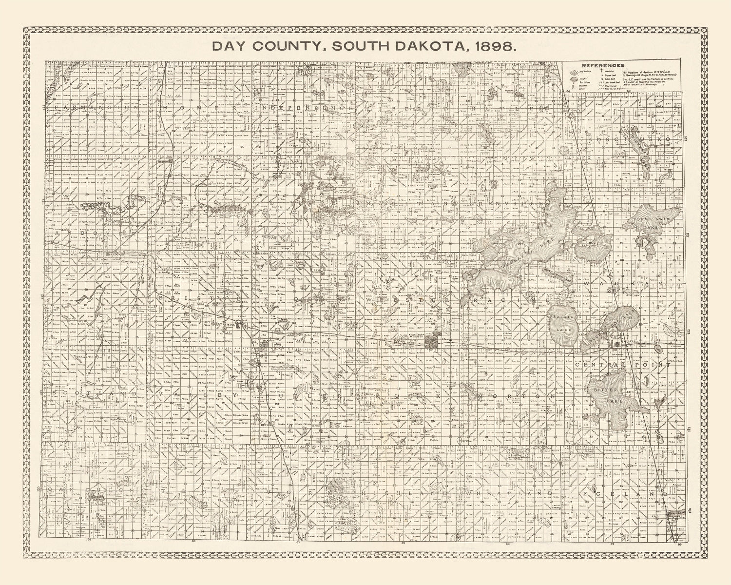 Vintage Map of Day County, South Dakota 1898