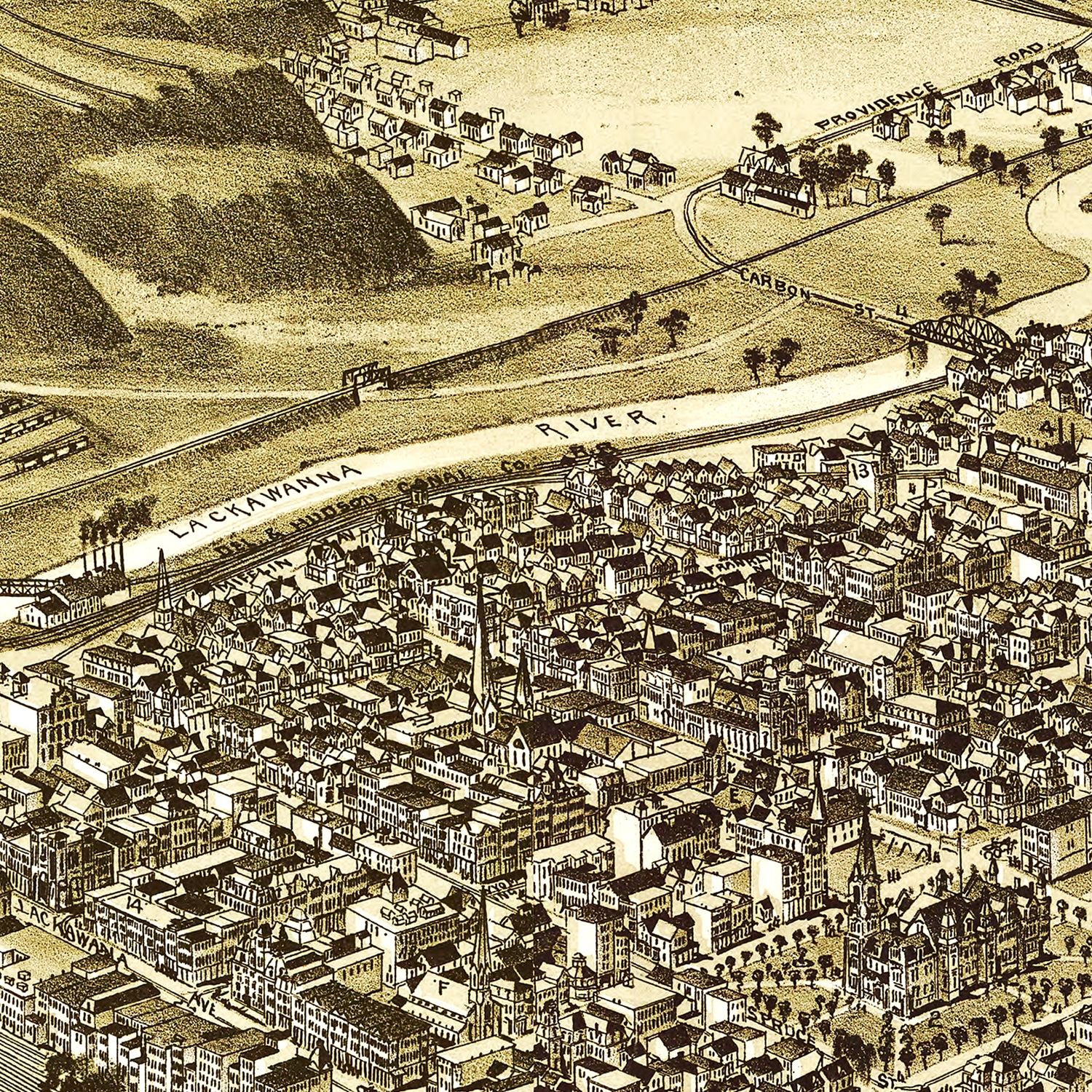 Vintage Map of Scranton, Pennsylvania 1890