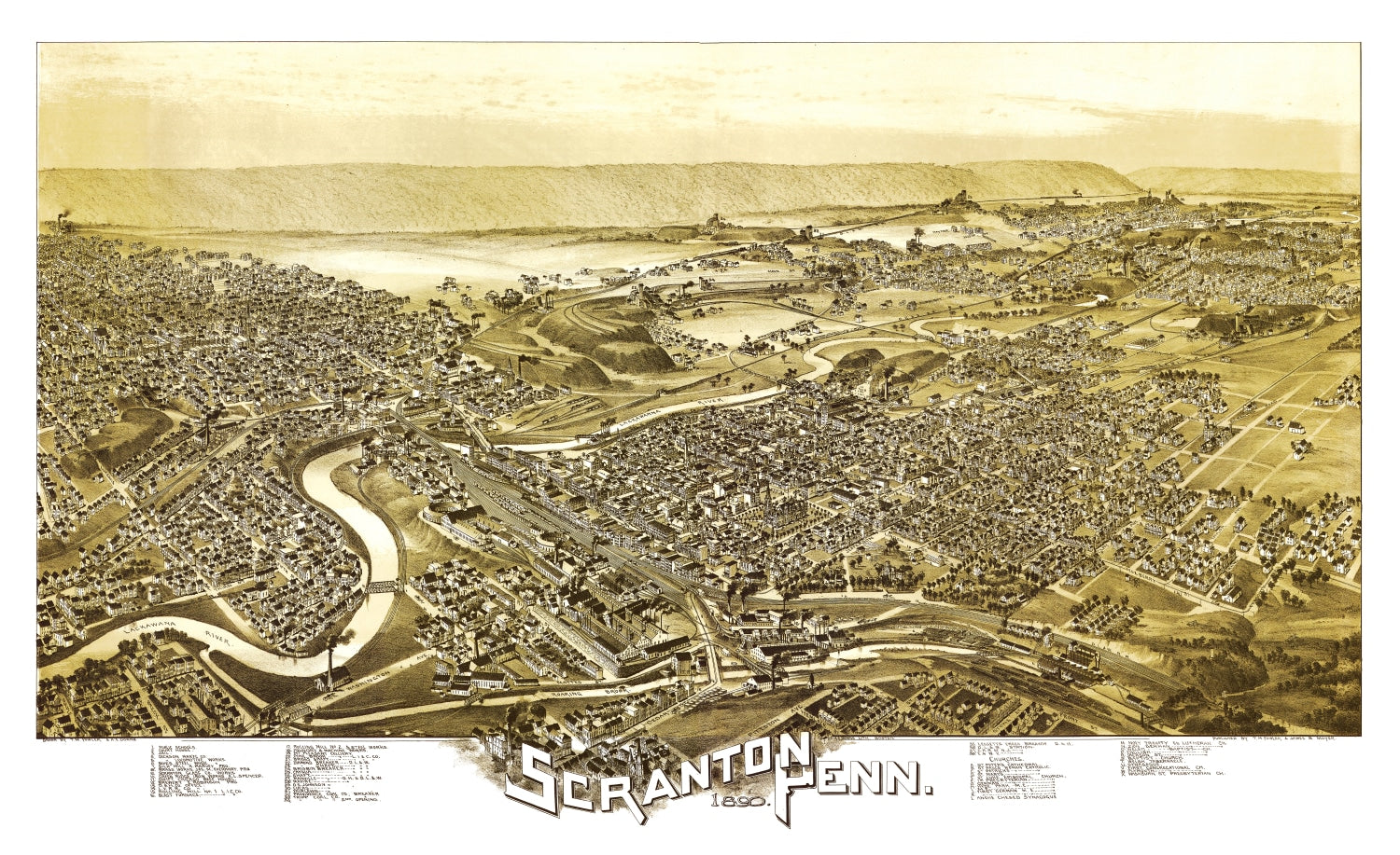 Vintage Map of Scranton, Pennsylvania 1890
