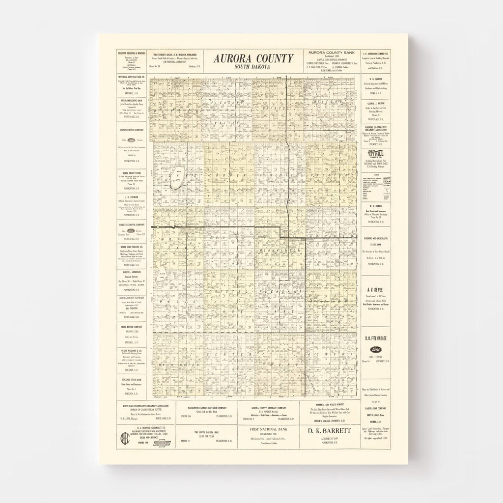 Vintage Map of Aurora County, South Dakota 1930