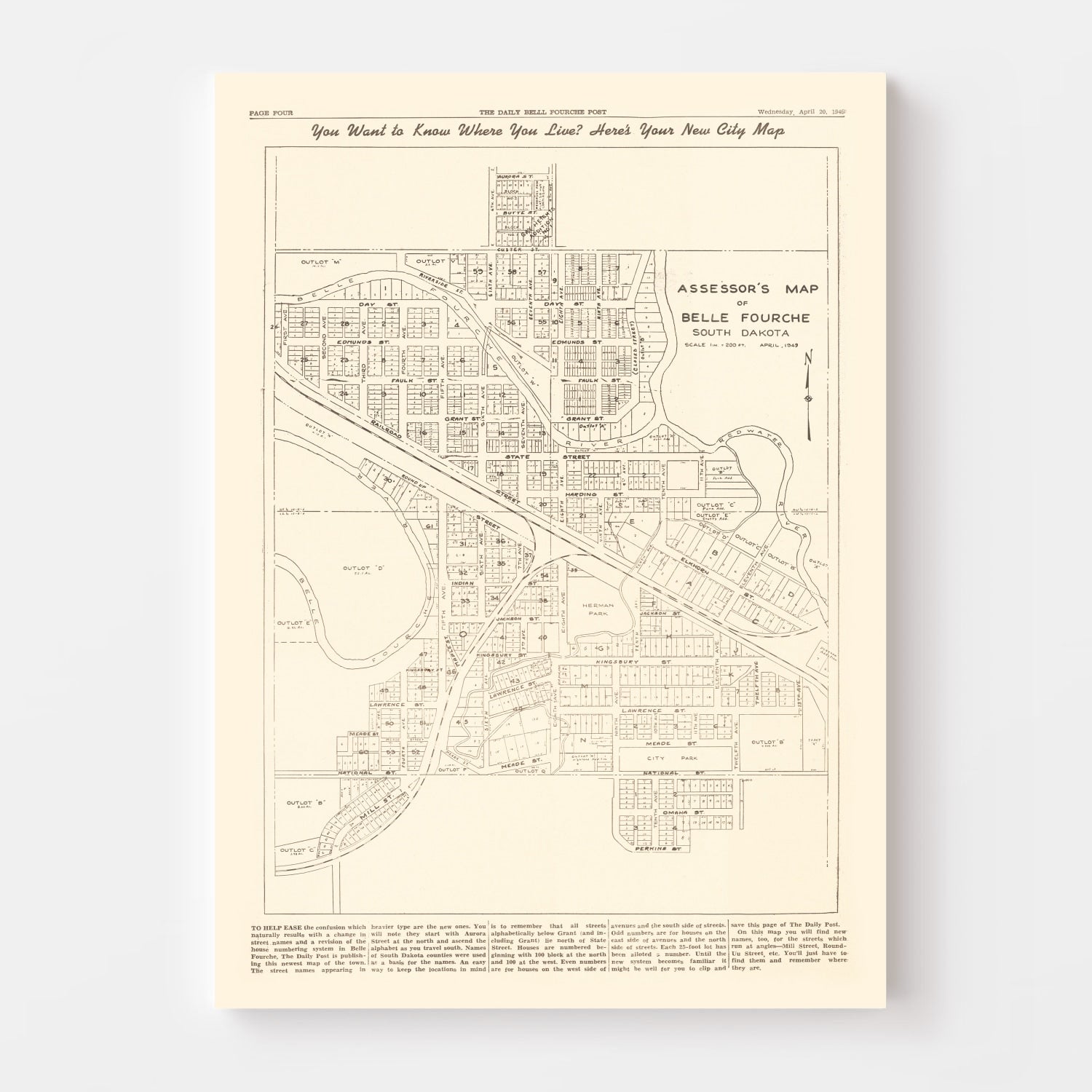 Vintage Map of Belle Fourche, South Dakota 1949