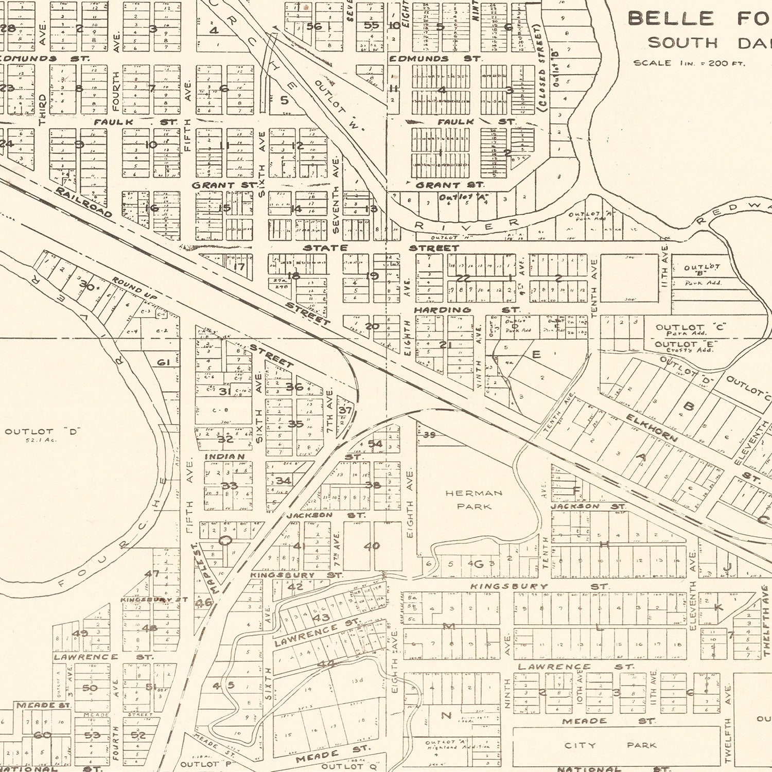 Vintage Map of Belle Fourche, South Dakota 1949