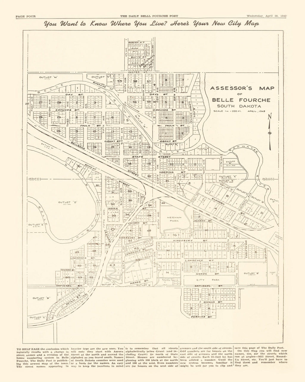 Vintage Map of Belle Fourche, South Dakota 1949