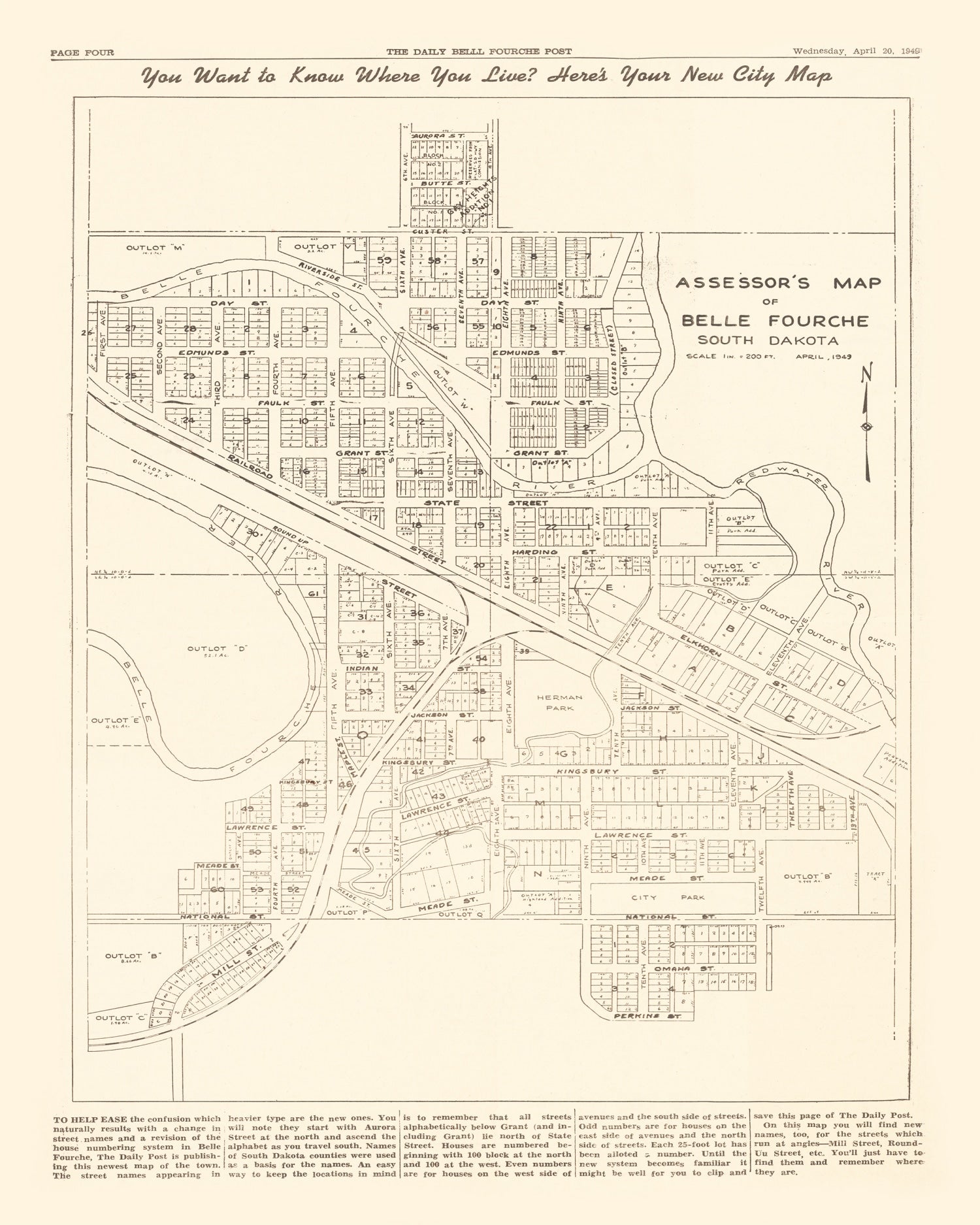Vintage Map of Belle Fourche, South Dakota 1949