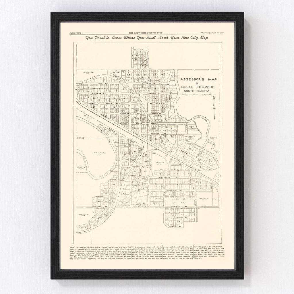 Vintage Map of Belle Fourche, South Dakota 1949