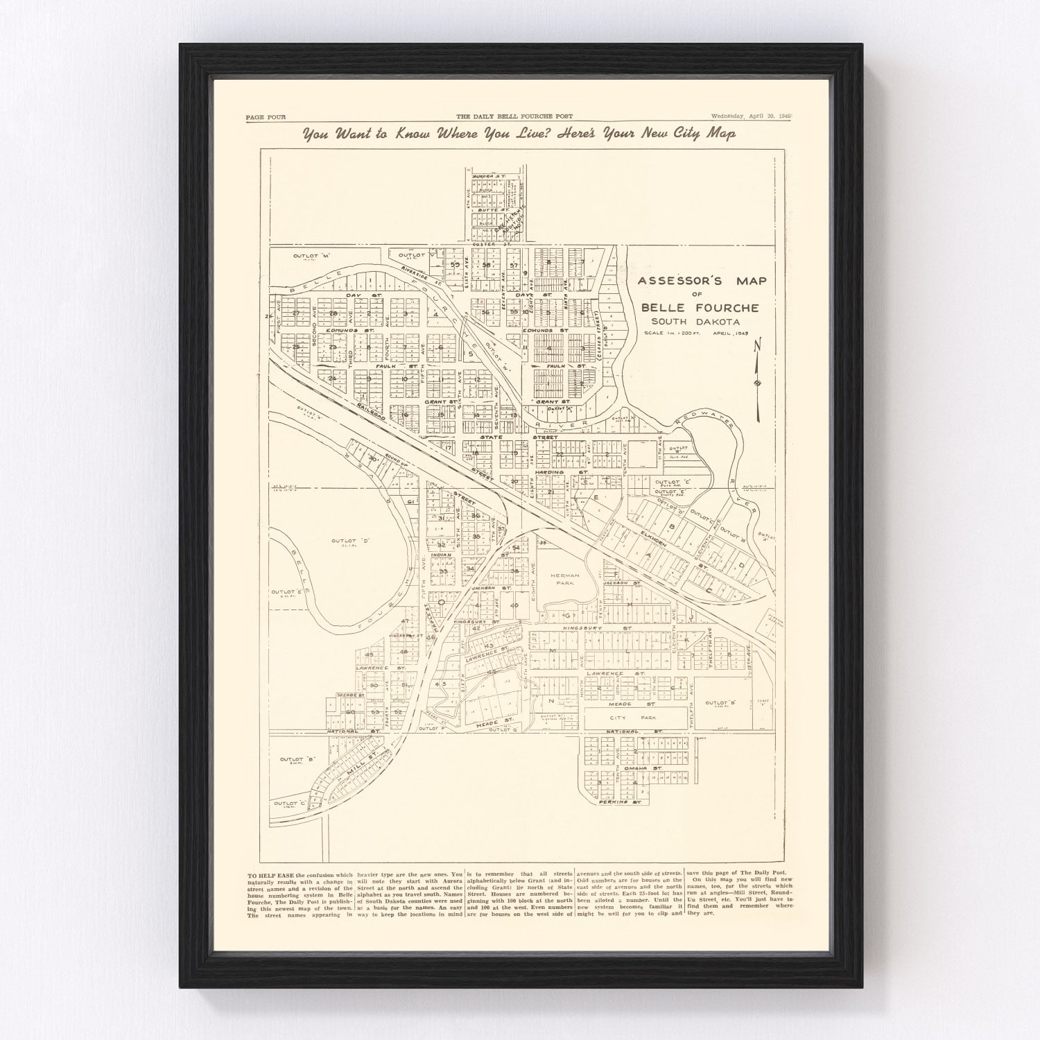 Vintage Map of Belle Fourche, South Dakota 1949
