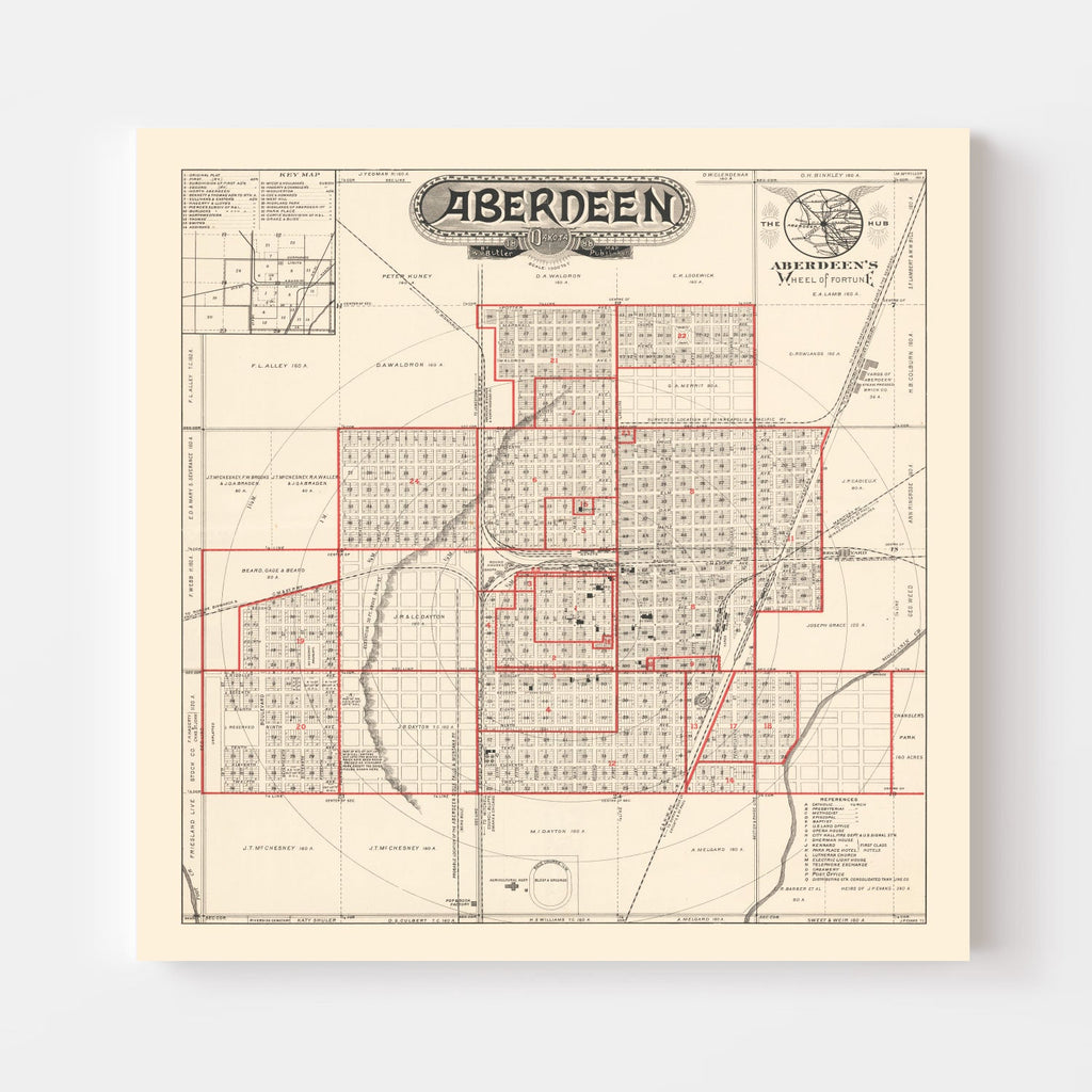 Vintage Map of Aberdeen, South Dakota 1888