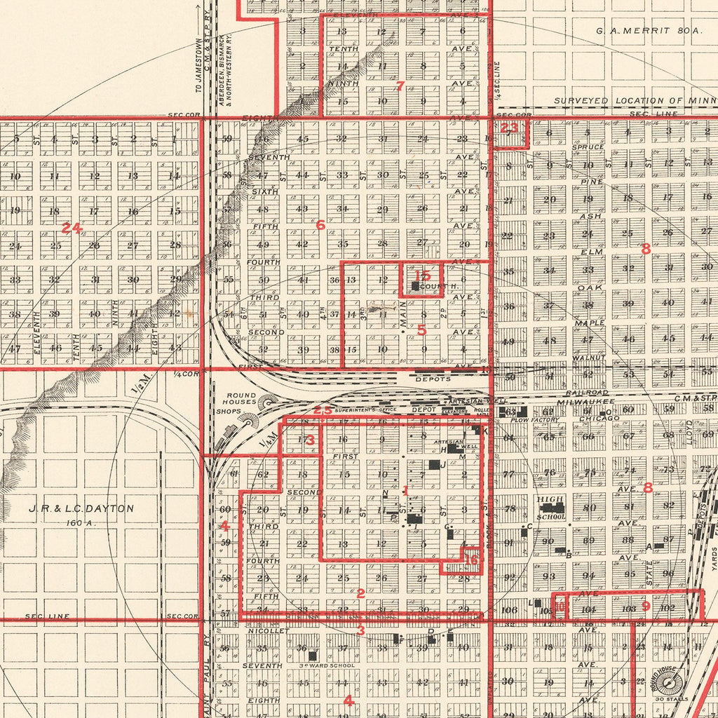 Vintage Map of Aberdeen, South Dakota 1888