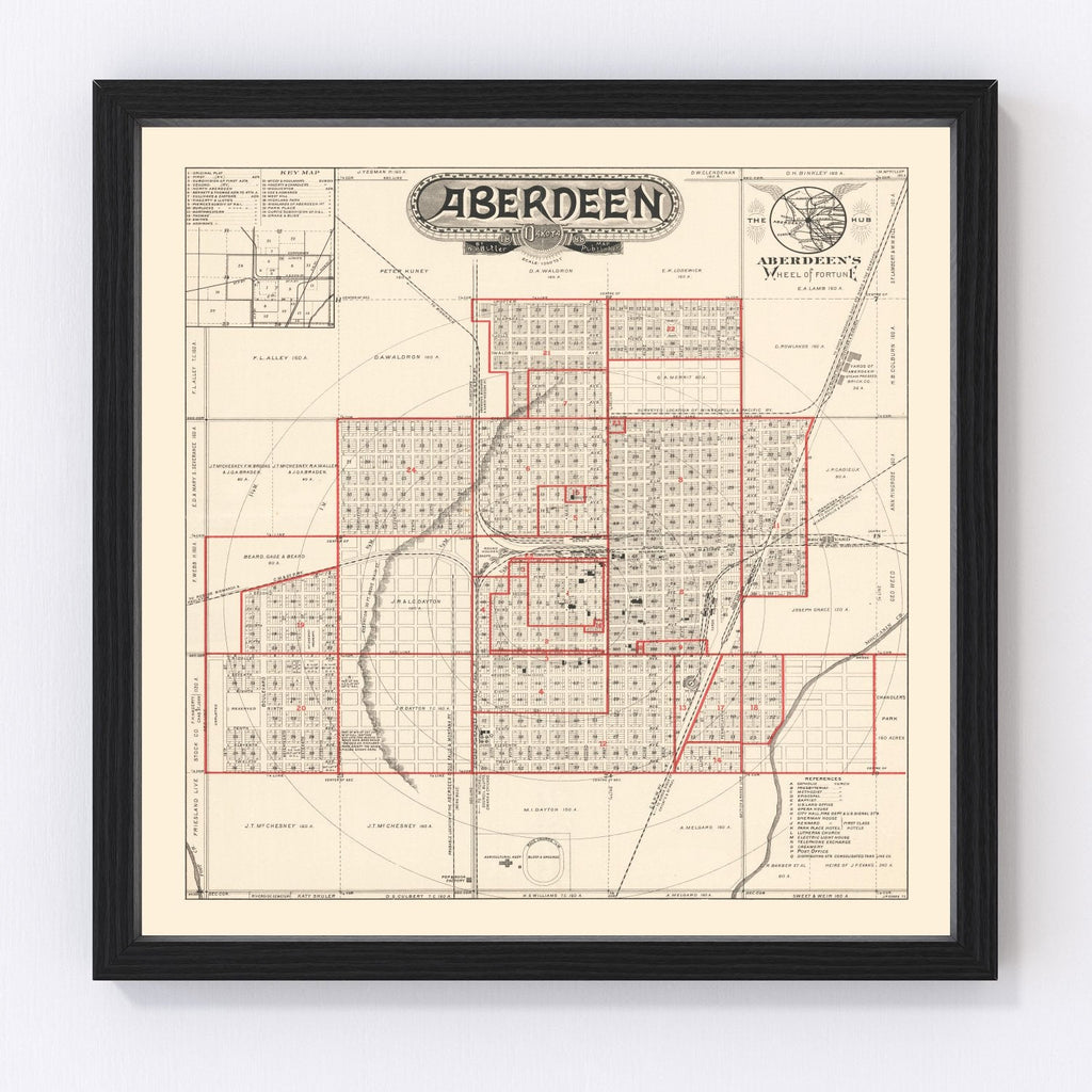 Vintage Map of Aberdeen, South Dakota 1888