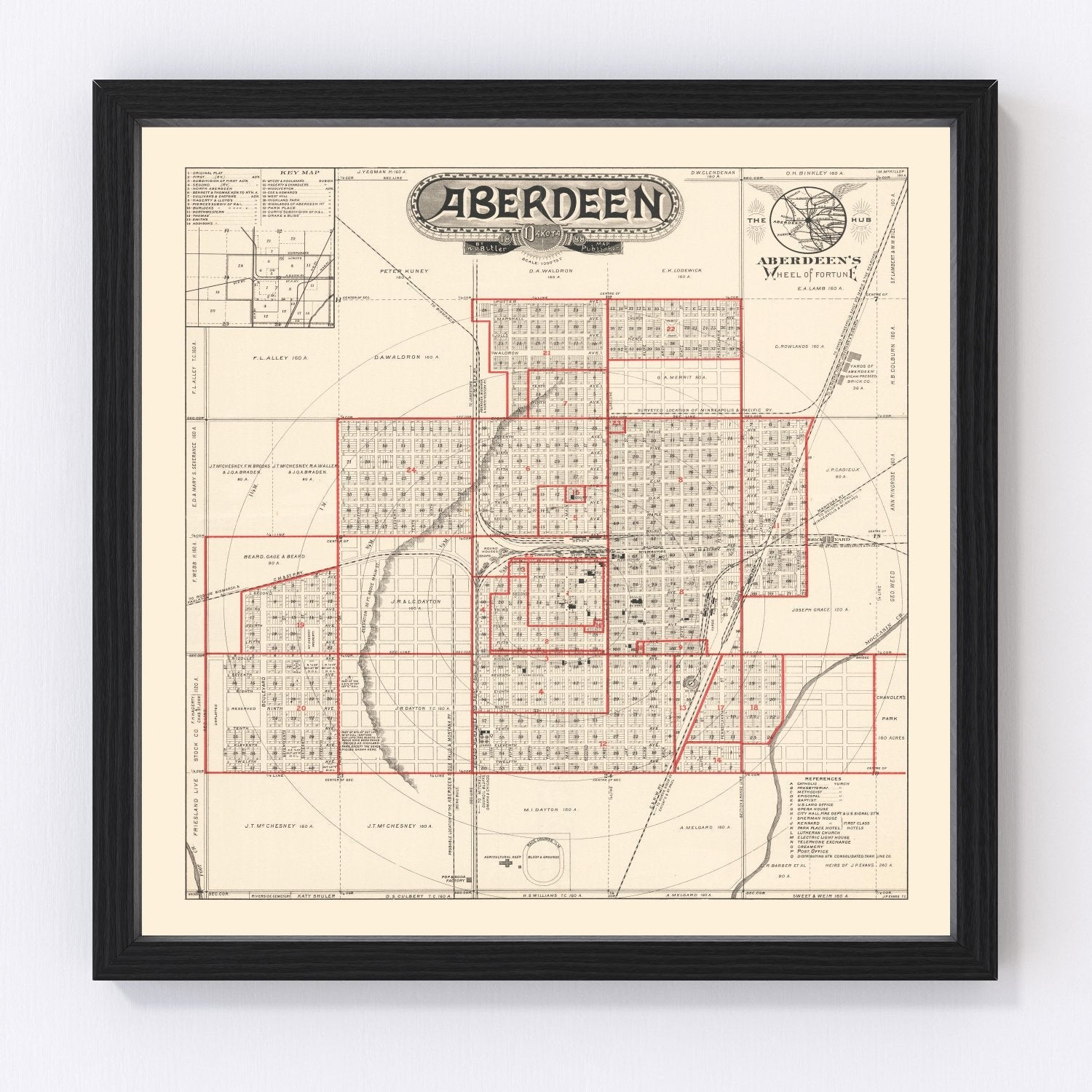 Vintage Map of Aberdeen, South Dakota 1888